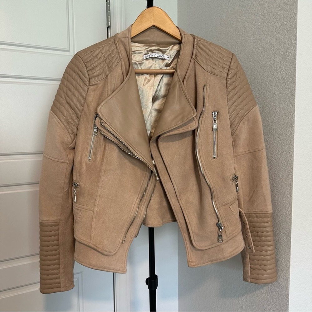 Beige/Neutral light tan motor jacket / biker jacket suede / leather
